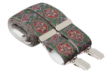 Mens Green Trouser Braces with Red Paisley Design